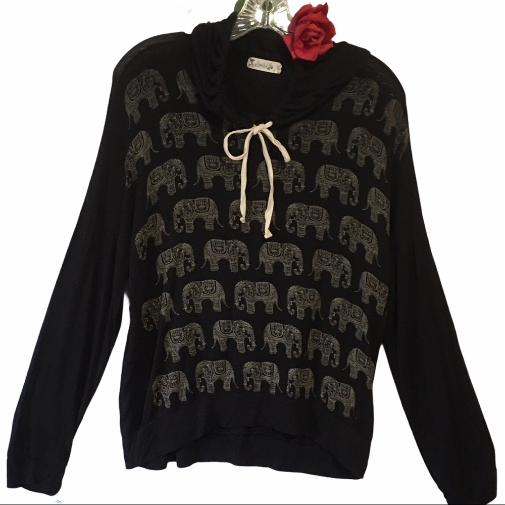 SPOILED Y2K HOODIE PULLOVER BLACK WITH ELEPHANTS LG